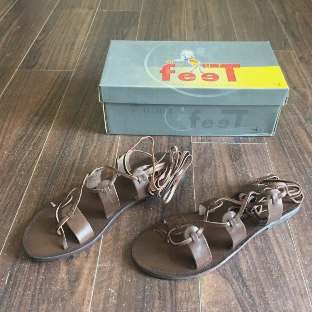 NEW Sz7 Women Matahari Leather Chocolate Brown Lace-Up Gladiator Strappy Sandals